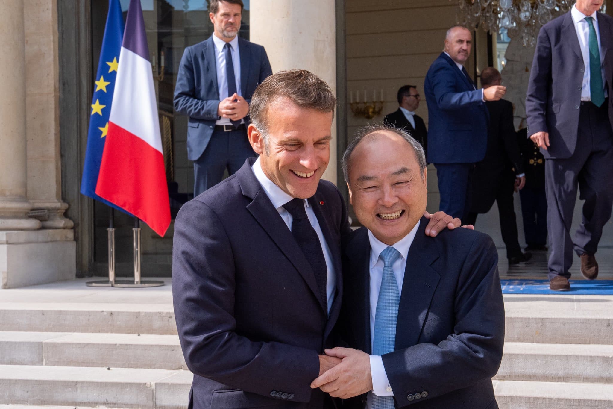 French President Emmanuel Macron with SoftBank’s CEO, Masayoshi Son (Photo/@EmmanuelMacron)